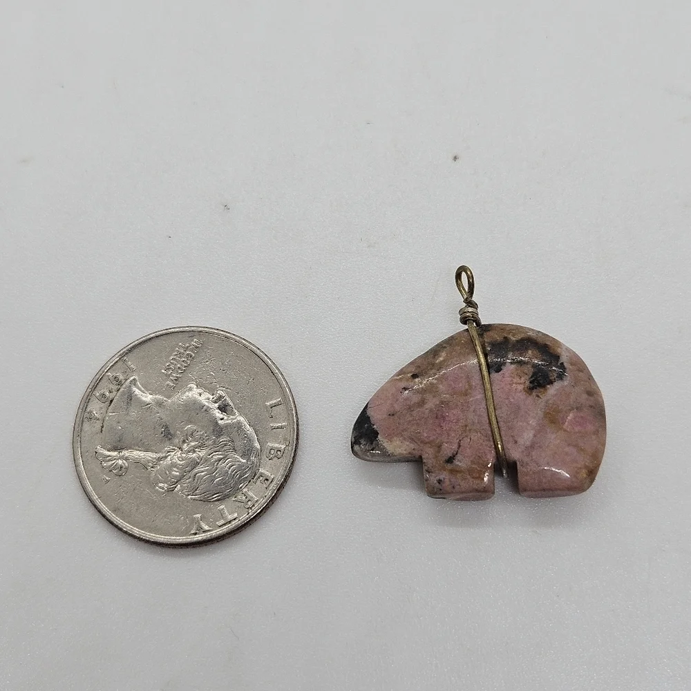 mottled pink stone bear pendant